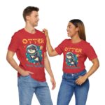 Man and woman wearing heather red unisex jersey short sleeve tee with Cute Otter design