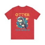 Front view of heather red unisex jersey short sleeve tee with Cute Otter design