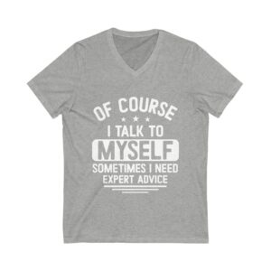 Front view of athletic heather unisex v-neck tee with I Talk To Myself design