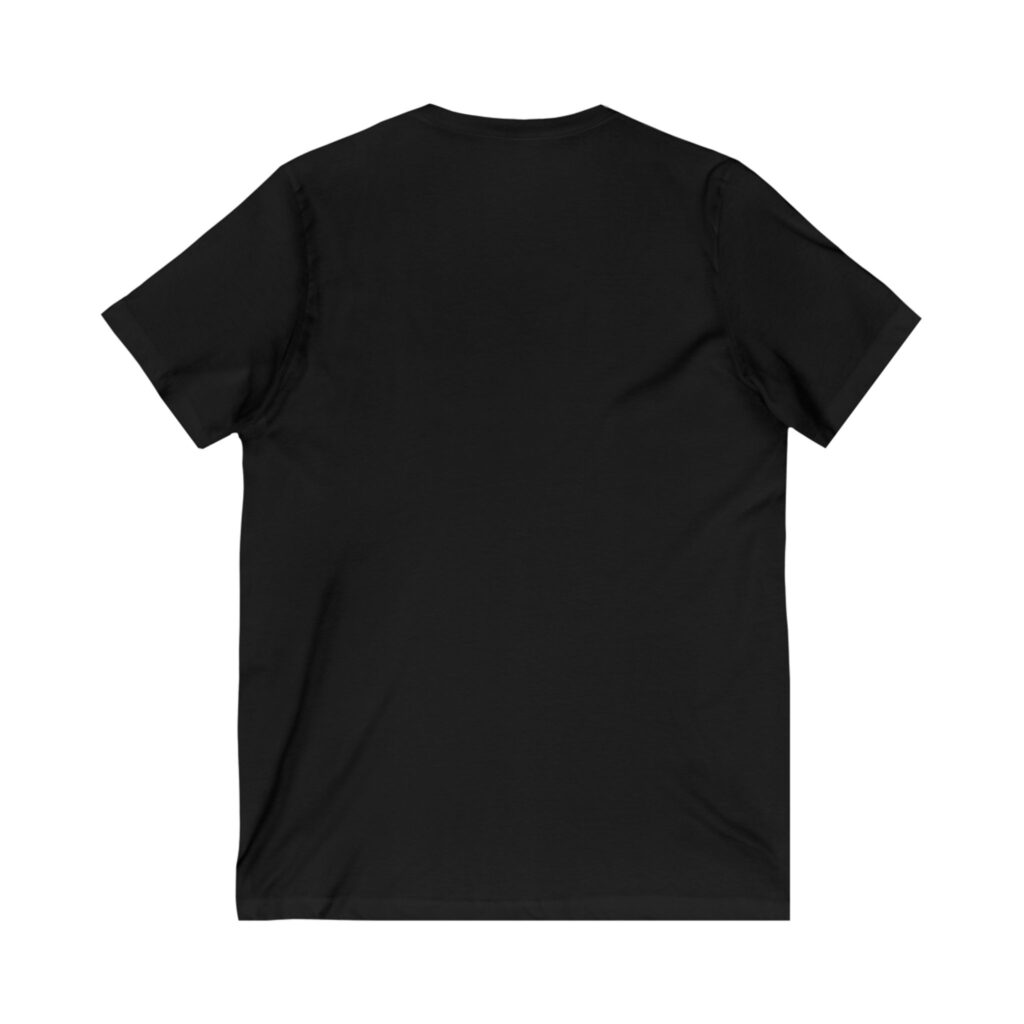 Back view of black unisex jersey V-neck tee with I Talk To Myself design