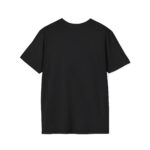 Back view of black unisex softstyle t-shirt with Universe Is Always Listening design