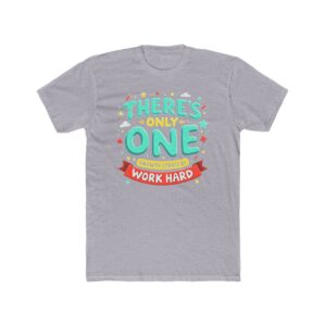 Front view of heather grey unisex cotton crew tee with "Work Hard" design
