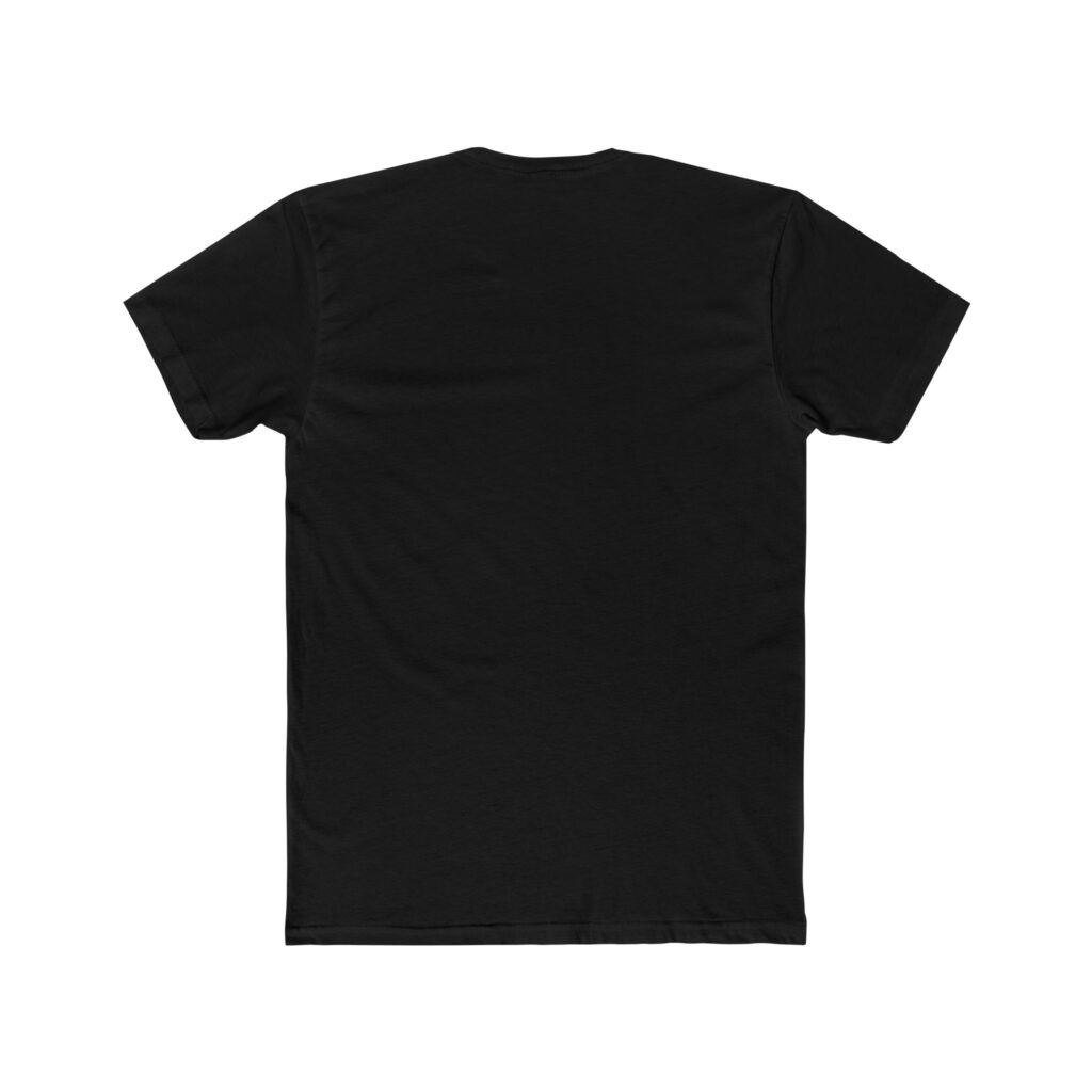 Back view of solid black unisex cotton crew tee with "Work Hard" design
