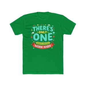 Front view of solid kelly green unisex cotton crew tee with "Work Hard" design