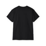 Back view of black ultra cotton unisex tee with Yoga Heals the Soul design