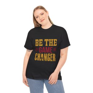 Woman Front view of black unisex heavy cotton tee with "Be The Game Changer" design - Aztren