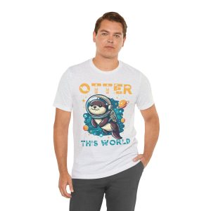 Man Front view of ash unisex jersey short sleeve tee with "Cute Otter" design - Aztren