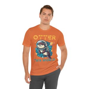 Man Front view of burnt orange unisex jersey short sleeve tee with "Cute Otter" design - Aztren