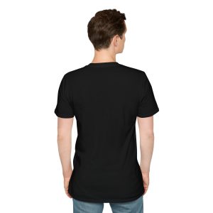 Man Back view of black unisex softstyle t-shirt with "Universe Is Always Listening" design - Aztren