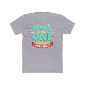 Front view of heather grey unisex cotton crew tee with "Work Hard" design - Aztren